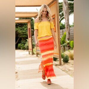 NWT Esqualo bright orange yellow ombre maxi skirt Sz S